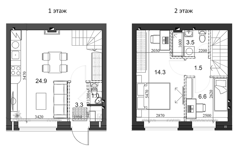Планировка таунхаус 56.20 м² в ЖК «Коттеджный поселок Березки Новолуговое»