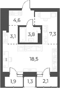 Планировка студии 37.30 м² в ЖК «Нормандия-Неман»