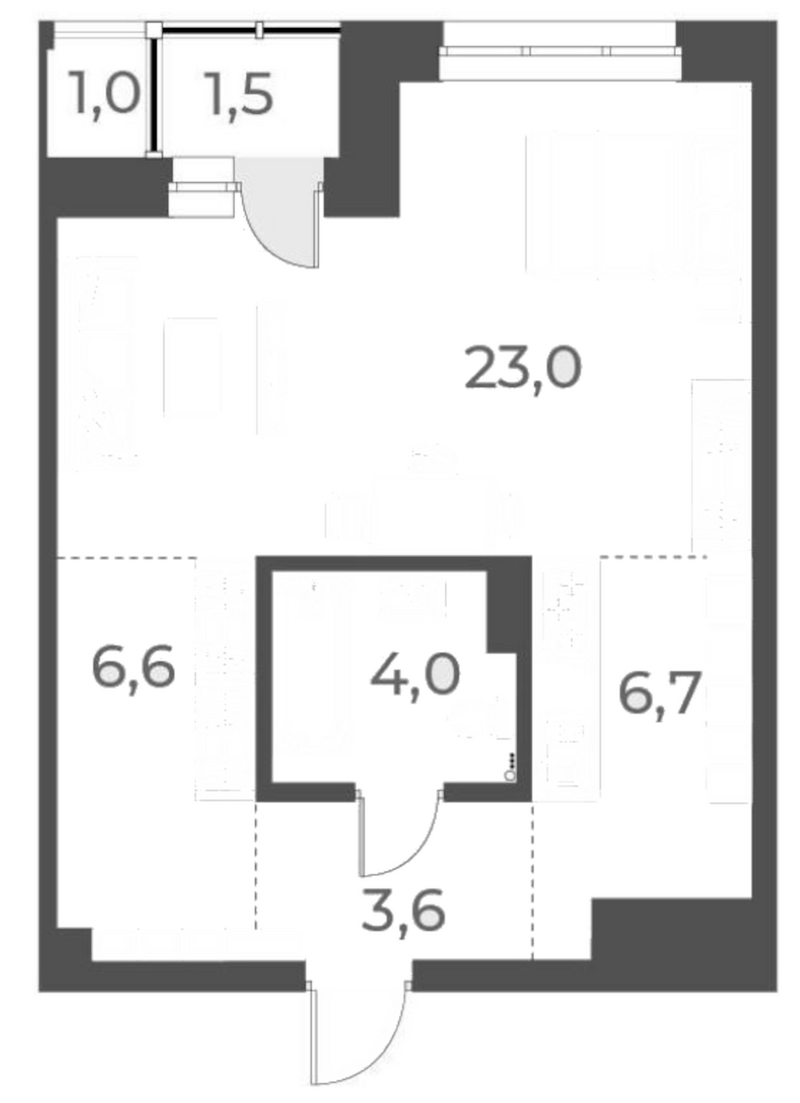 Планировка студии 43.80 м² в ЖК «Нормандия-Неман»