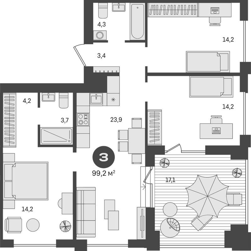 Планировка 4е-к.кв 82.10 м² в ЖК «Пшеница»