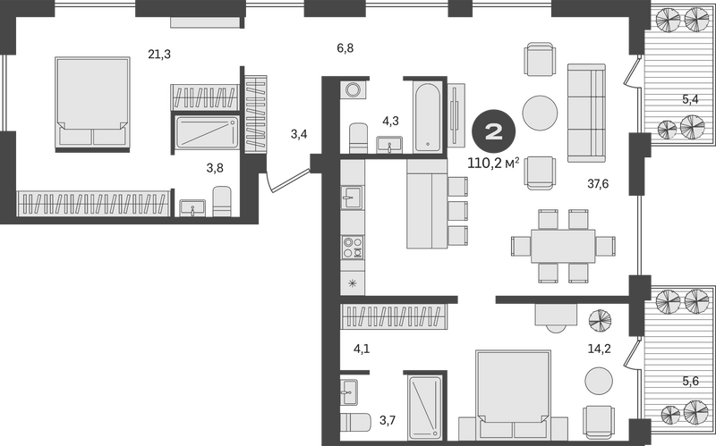 Планировка 3е-к.кв 106.90 м² в ЖК «Пшеница»
