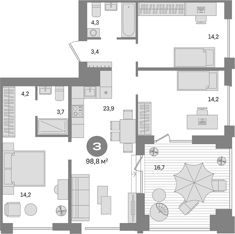 Планировка 4е-к.кв 82.10 м² в ЖК «Пшеница»