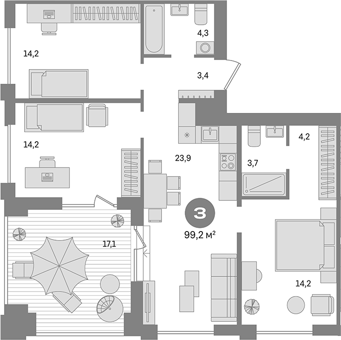 Планировка 4е-к.кв 82.10 м² в ЖК «Пшеница»