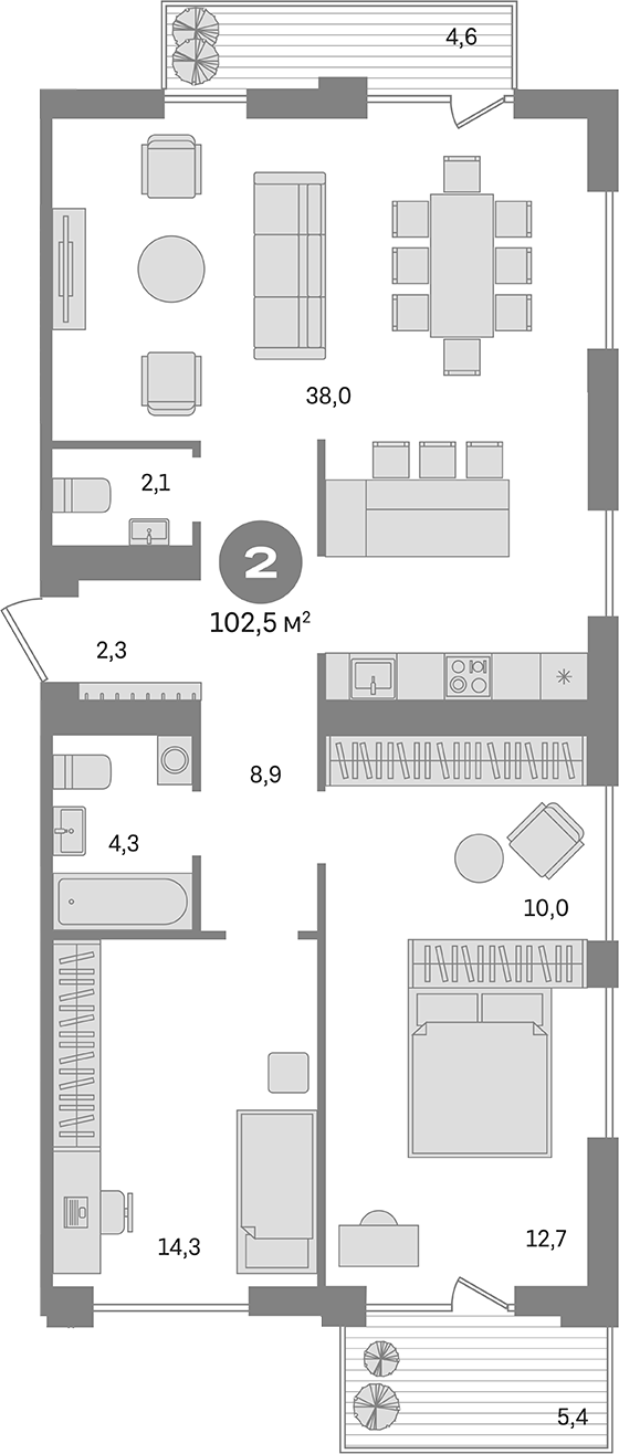 Планировка 3е-к.кв 92.50 м² в ЖК «Пшеница»
