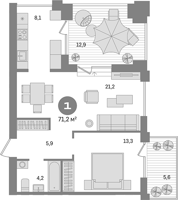 Планировка 2е-к.кв 56.62 м² в ЖК «Пшеница»