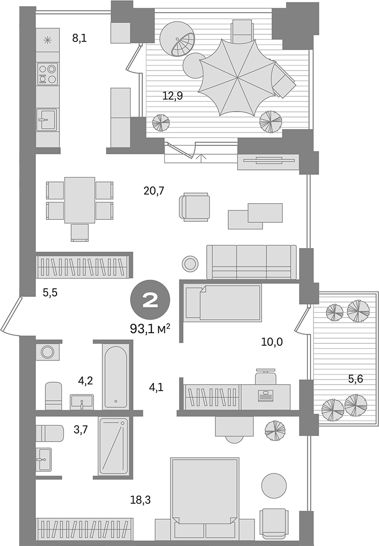 Планировка 3е-к. квартира 78.02 м² в ЖК «Пшеница»