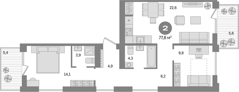 Планировка 3е-к.кв 74.50 м² в ЖК «Пшеница»