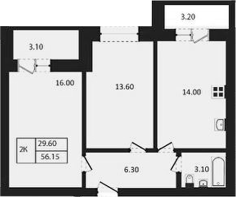 Планировка 2-к.кв 53.00 м² в ЖК «Дивноград»