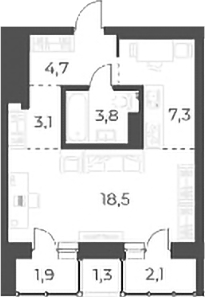 Планировка студии 37.40 м² в ЖК «Нормандия-Неман»