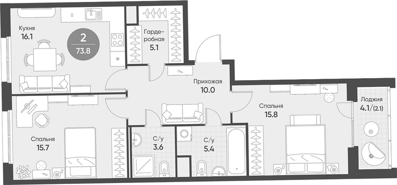 Планировка 3е-к.кв 71.70 м² в ЖК «Счастье в Кольцово»