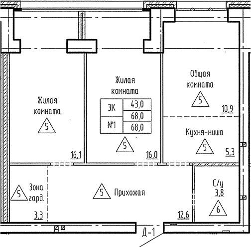 Планировка 3е-к.кв 68.00 м² в ЖК «Фламинго»