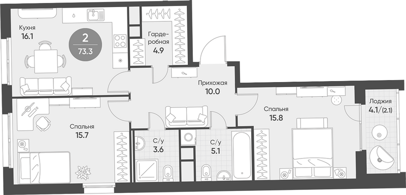 Планировка 3е-к.кв 71.20 м² в ЖК «Счастье в Кольцово»