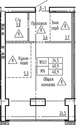 Планировка студии 40.90 м² в ЖК «Фламинго»