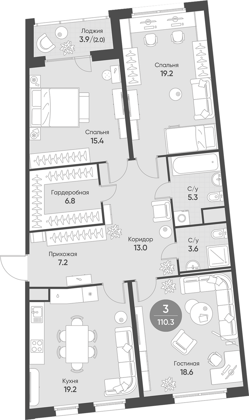 Планировка 4е-к.кв 108.30 м² в ЖК «Счастье в Кольцово»