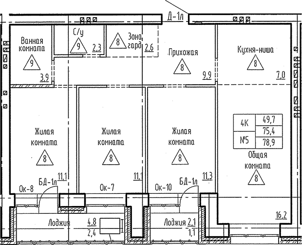 Планировка 4е-к.кв 75.40 м² в ЖК «Фламинго»