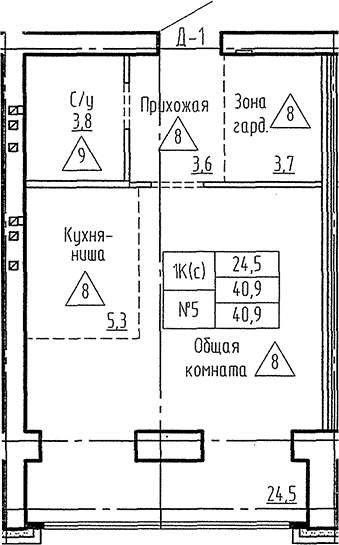 Планировка студии 40.90 м² в ЖК «Фламинго»