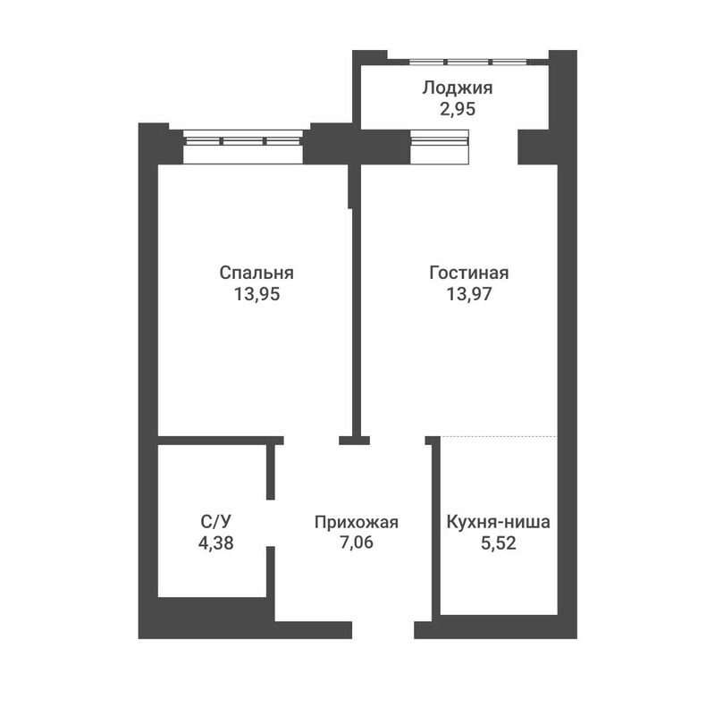 Планировка 2е-к.кв 44.88 м² в ЖК «Державина 50»