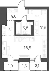 Планировка студии 37.30 м² в ЖК «Нормандия-Неман»