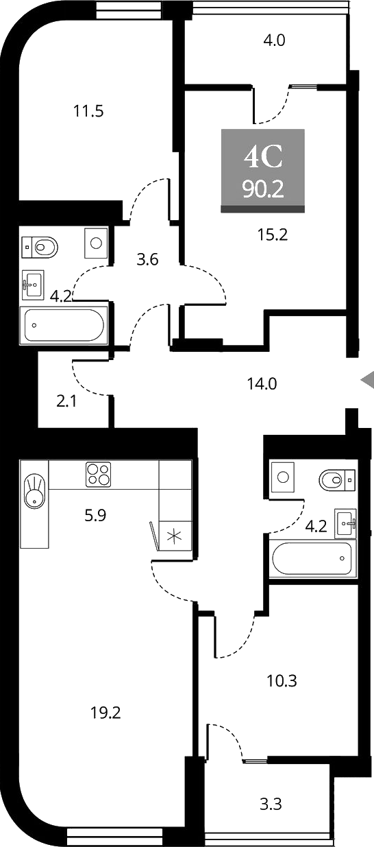 Планировка своб. план. 98.80 м² в ЖК «Беринг»