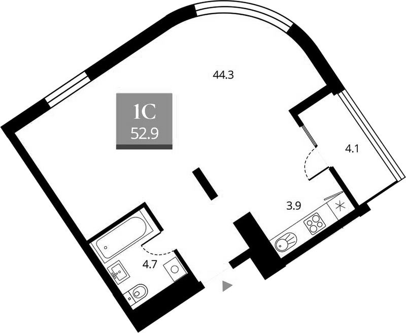 Планировка своб. план. 52.90 м² в ЖК «Беринг»