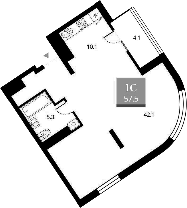 Планировка своб. план. 57.50 м² в ЖК «Беринг»