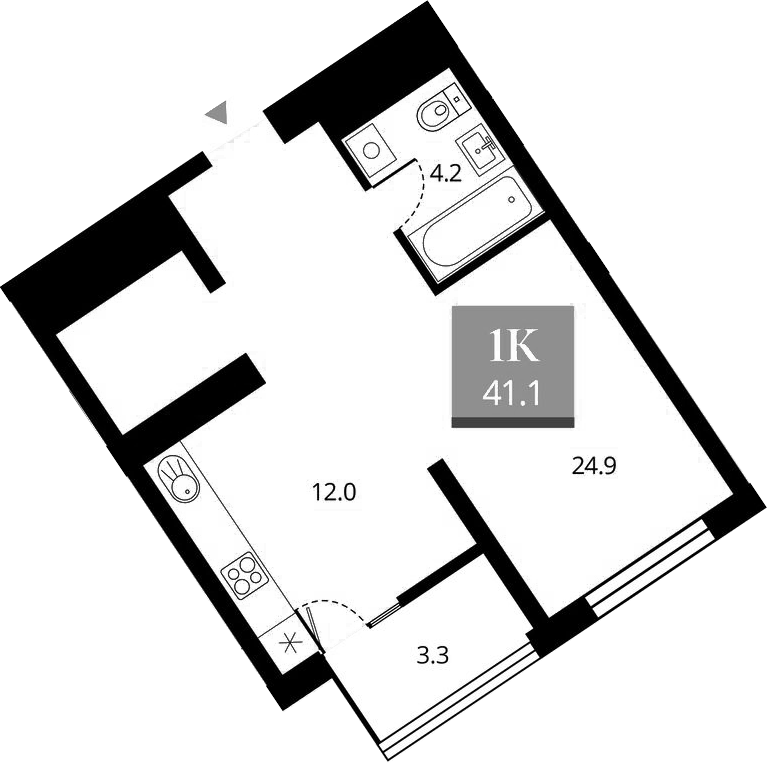 Планировка своб. план. 41.10 м² в ЖК «Беринг»