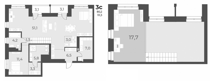 Планировка 3е-к.кв 111.30 м² в ЖК «Нормандия-Неман»