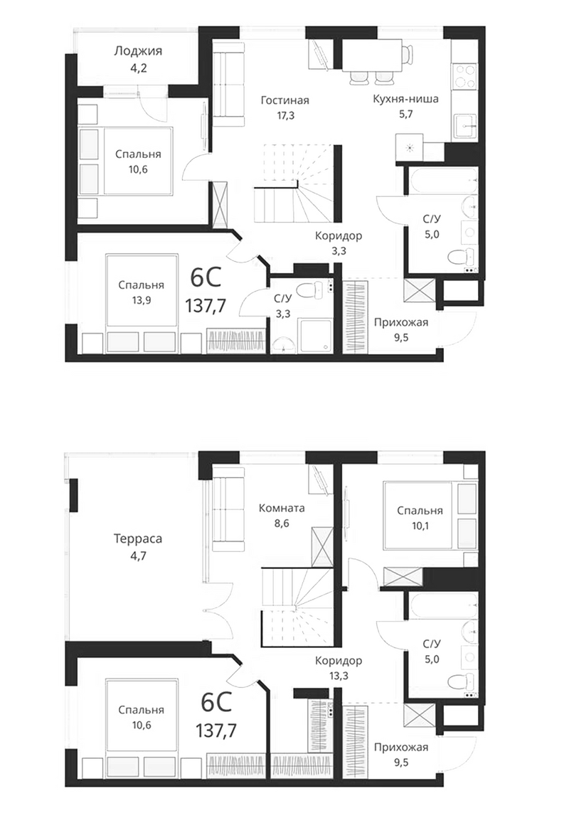 Планировка 5-к.кв 128.80 м² в ЖК «Виноград»
