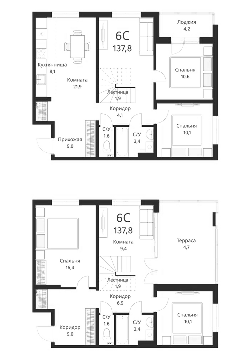 Планировка 5-к.кв 128.90 м² в ЖК «Виноград»