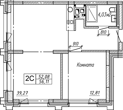 Планировка студии 56.11 м² в ЖК «Апарт-отель Гагарин Сити»