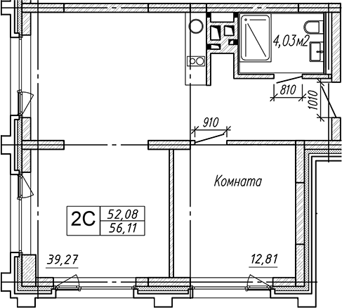Планировка студии 56.11 м² в ЖК «Апарт-отель Гагарин Сити»