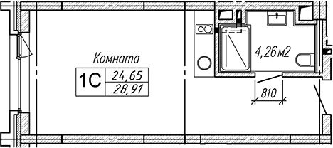 Планировка студии 28.91 м² в ЖК «Апарт-отель Гагарин Сити»