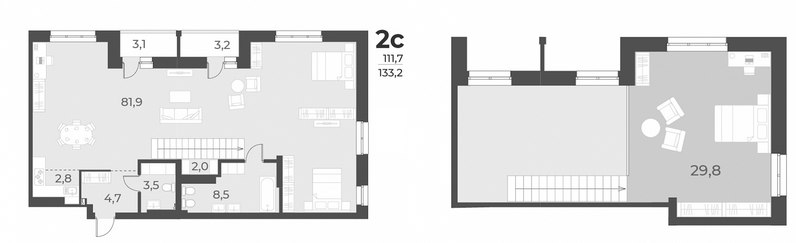 Планировка 2е-к.кв 133.20 м² в ЖК «Нормандия-Неман»