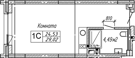 Планировка студии 29.02 м² в ЖК «Апарт-отель Гагарин Сити»