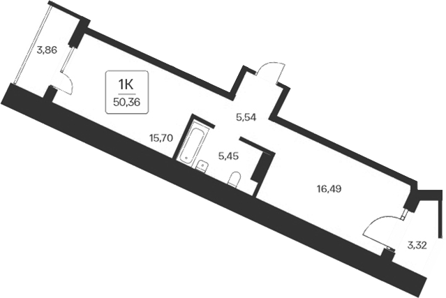 Планировка 1-к.кв 43.18 м² в ЖК «Сакура парк»