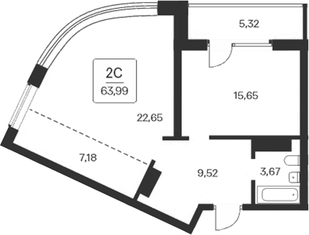 Планировка 2е-к.кв 58.67 м² в ЖК «Сакура парк»