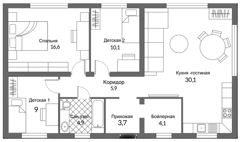 Планировка коттедж 95.00 м² в ЖК «Коттеджный поселок Рябиновый»