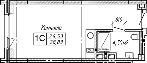 Планировка студии 28.83 м² в ЖК «Апарт-отель Гагарин Сити»