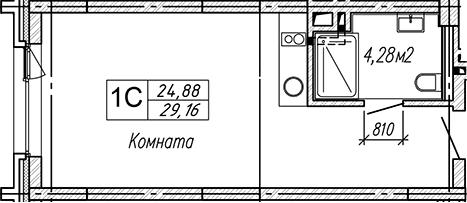 Планировка студии 29.16 м² в ЖК «Апарт-отель Гагарин Сити»