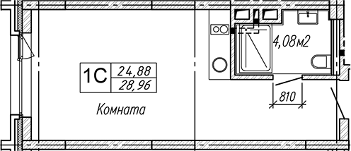 Планировка студии 28.96 м² в ЖК «Апарт-отель Гагарин Сити»