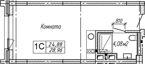 Планировка студии 28.96 м² в ЖК «Апарт-отель Гагарин Сити»