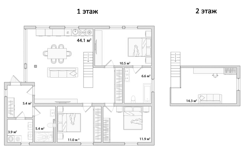 Планировка коттедж 129.00 м² в ЖК «Коттеджный поселок Рябиновый»