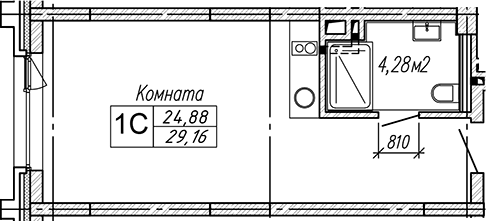 Планировка студии 29.16 м² в ЖК «Апарт-отель Гагарин Сити»