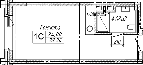 Планировка студии 28.96 м² в ЖК «Апарт-отель Гагарин Сити»