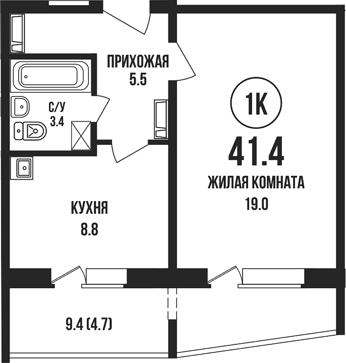Планировка 1-к.кв 36.70 м² в ЖК «Династия»