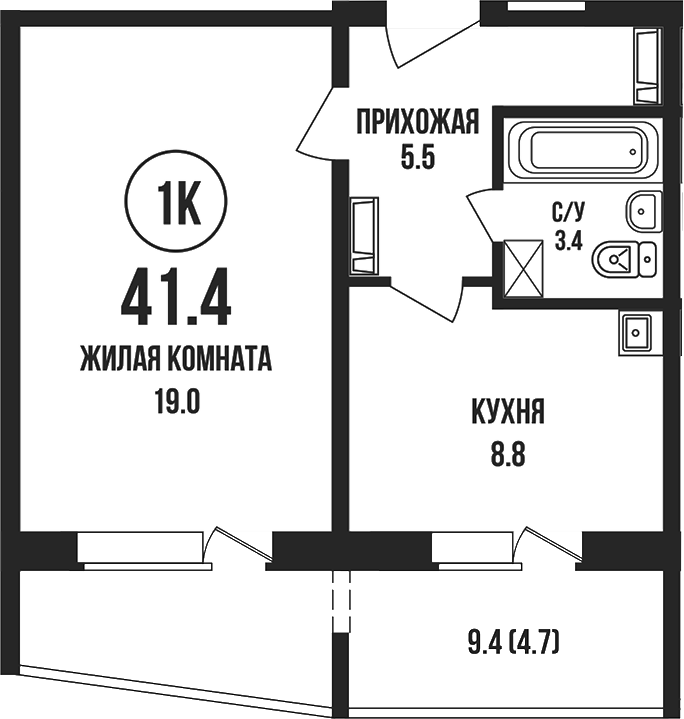 Планировка 1-к.кв 36.70 м² в ЖК «Династия»