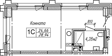 Планировка студии 28.94 м² в ЖК «Апарт-отель Гагарин Сити»