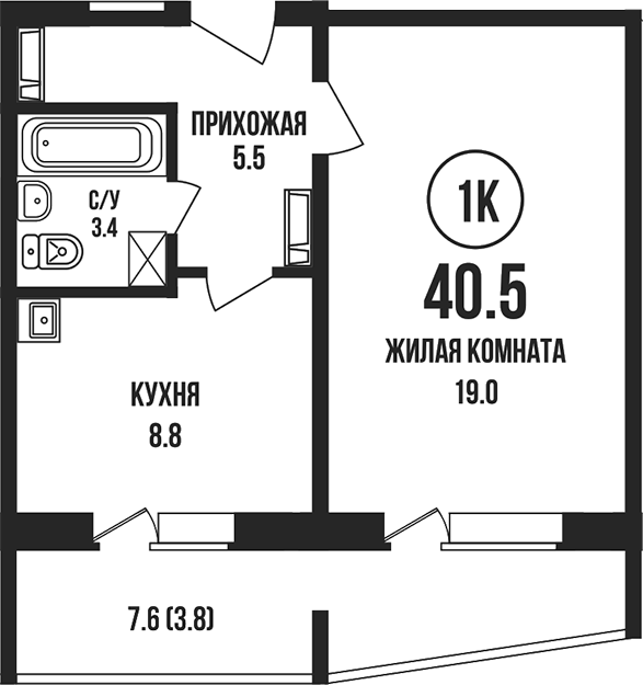 Планировка 1-к.кв 36.70 м² в ЖК «Династия»