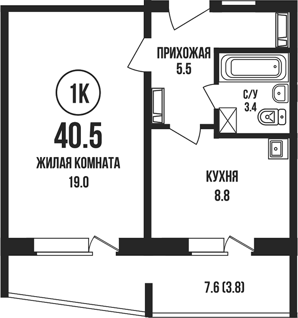Планировка 1-к.кв 36.70 м² в ЖК «Династия»