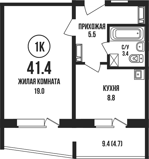 Планировка 1-к.кв 36.70 м² в ЖК «Династия»